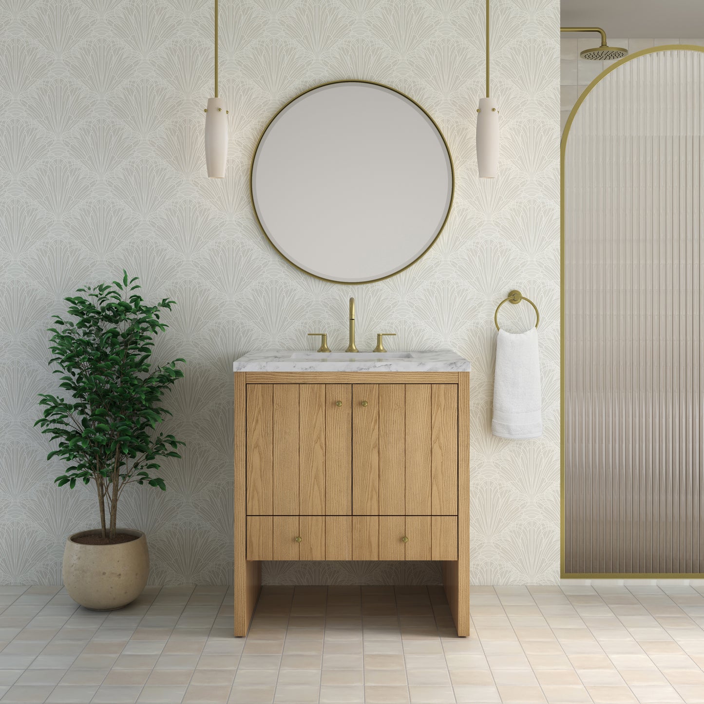 Renovate for Less Atlanta Hudson 30" Single Vanity, Light Natural Oak w/ 3 CM Carrara Marble Top