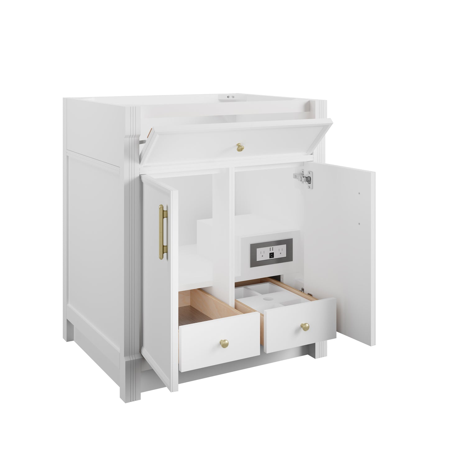 Renovate for Less Atlanta Bellshire 30" Single Vanity, Bright White w/ Single Hole 3 CM White Zeus Silestone Top and Matching Backsplash