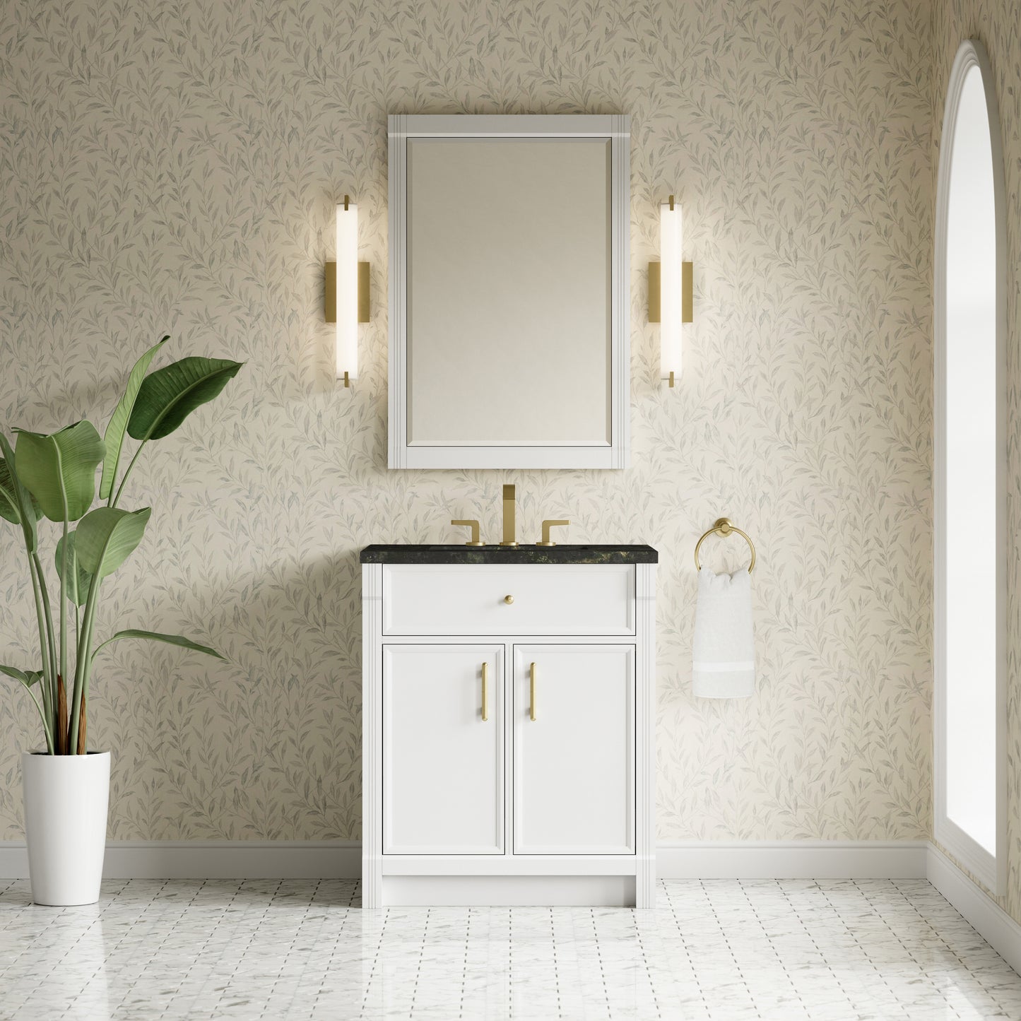 Renovate for Less Atlanta Bellshire 30" Single Vanity, Bright White w/ 3 CM Phantome Eclos Top