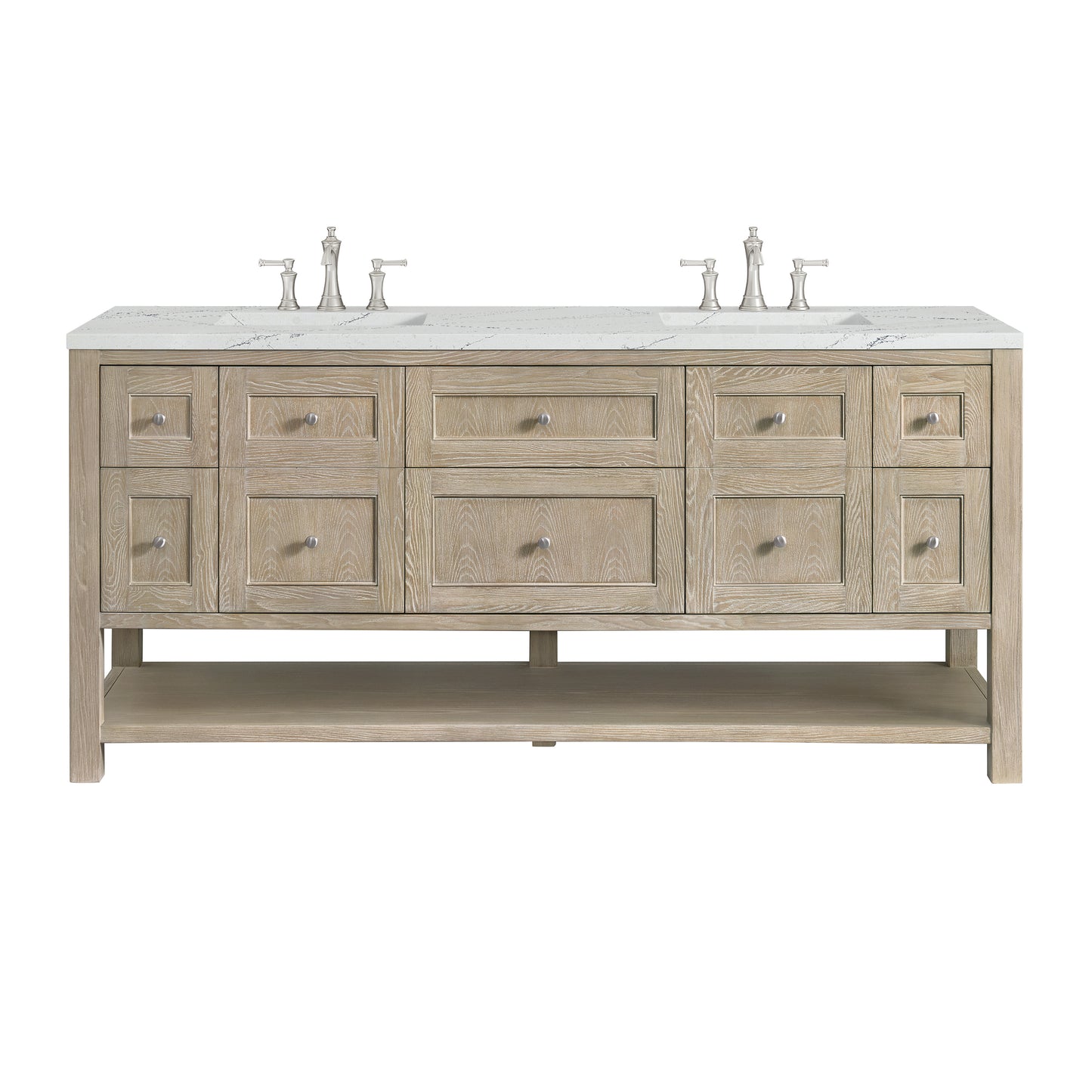 Renovate for Less Atlanta Breckenridge 72" Double Vanity, Whitewashed Oak w/ 3 CM Ethereal Noctis Silestone Top w/FreePower Wireless Charger