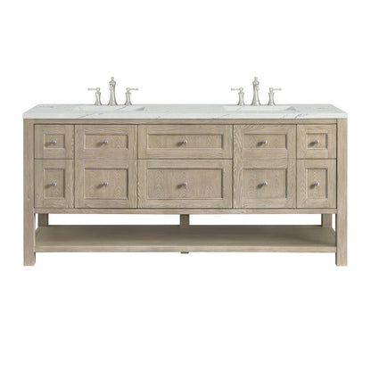 Renovate for Less Atlanta Breckenridge 72" Double Vanity, Whitewashed Oak w/ 3 CM Ethereal Noctis Silestone Top w/FreePower Wireless Charger