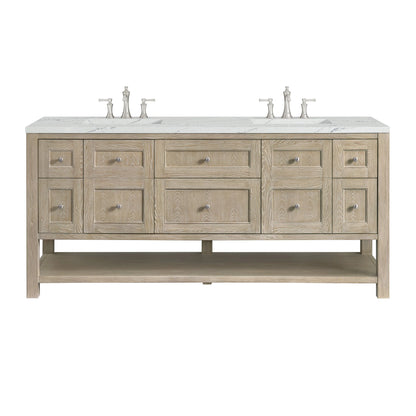 Breckenridge 72" Double Vanity, Whitewashed Oak w/ 3 CM Ethereal Noctis Silestone Top w/FreePower Wireless Charger