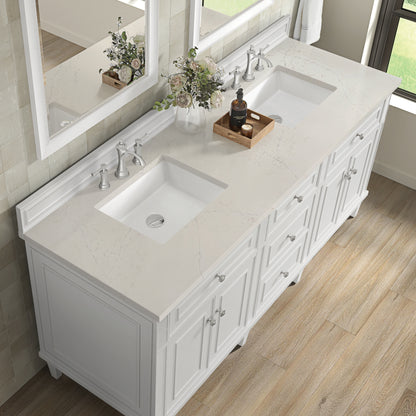 Renovate for Less Atlanta Lorelai 72" Double Vanity, Bright White, w/ 3 CM Siberian Silestone Top