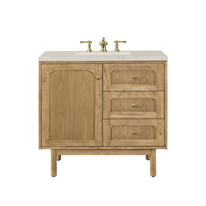 Renovate for Less Atlanta Laurent 36" Single Vanity, Light Natural Oak, w/ 3 CM Siberian Silestone Top
