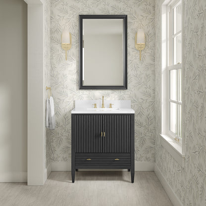 Renovate for Less Atlanta Myrrin 30" Single Vanity, Carbon Oak w/ 3 CM White Zeus Silestone Top