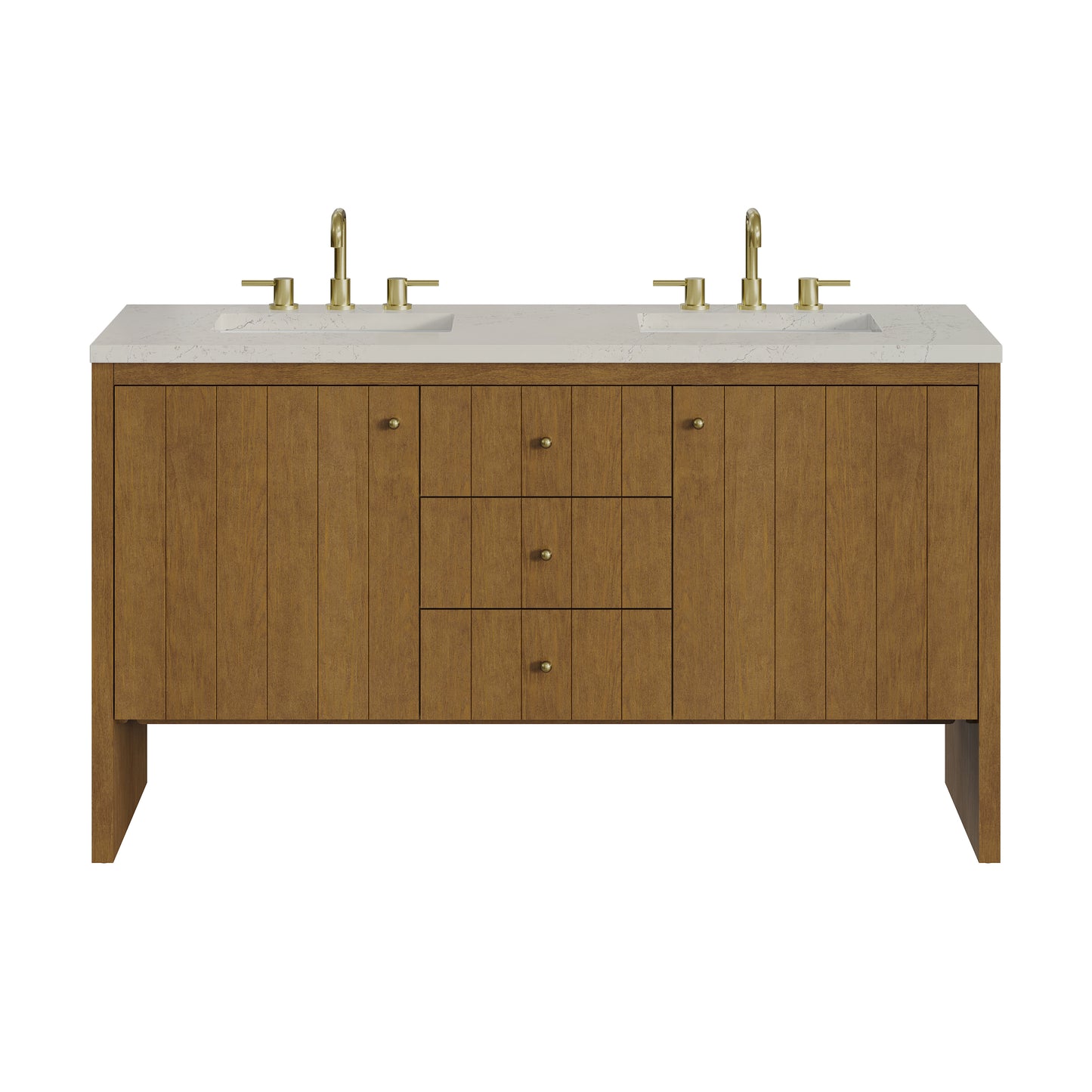 Renovate for Less Atlanta Hudson 60" Double Vanity, Honey Oak w/ 3 CM Siberian Silestone Top w/FreePower Wireless Charger