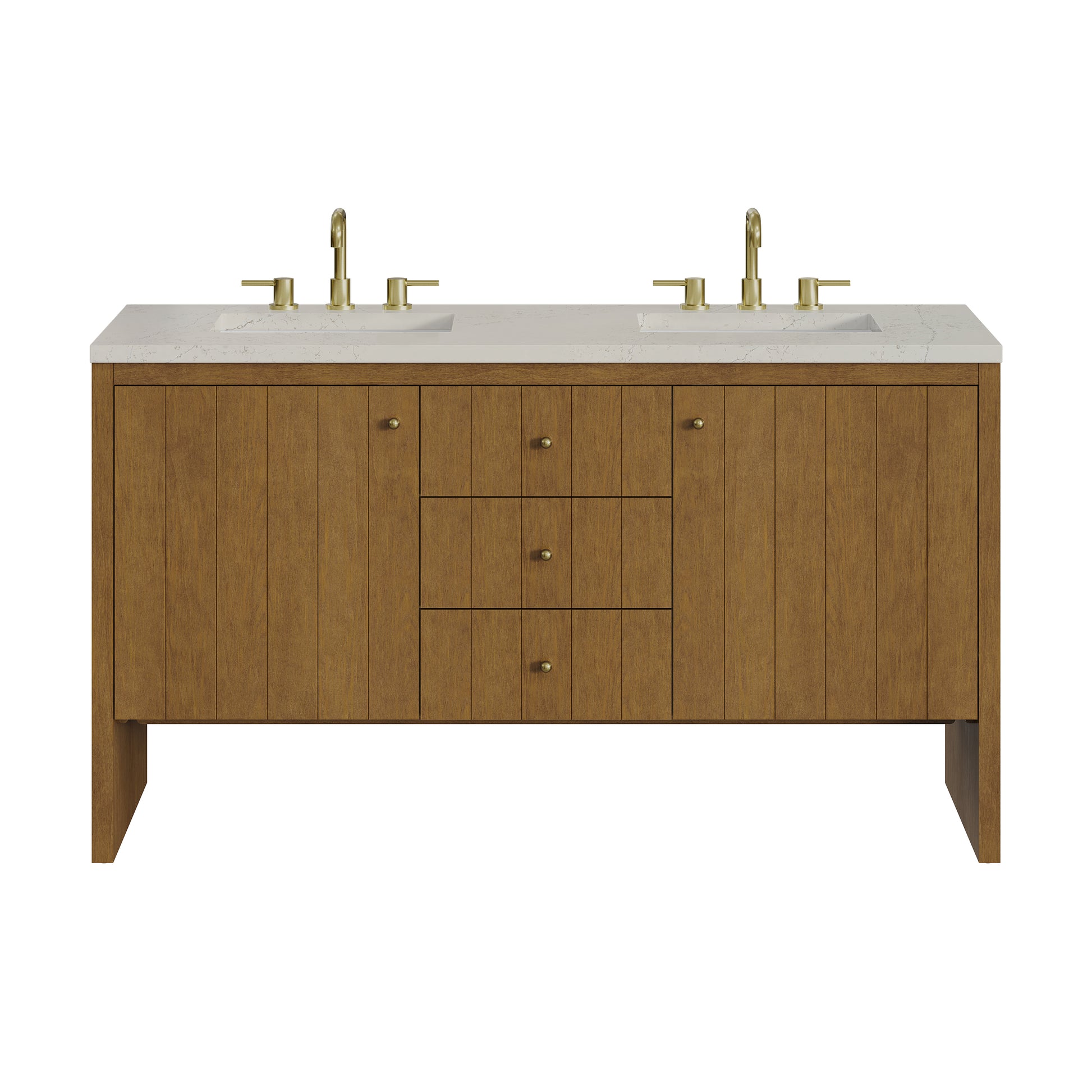 Renovate for Less Atlanta Hudson 60" Double Vanity, Honey Oak w/ 3 CM Siberian Silestone Top w/FreePower Wireless Charger