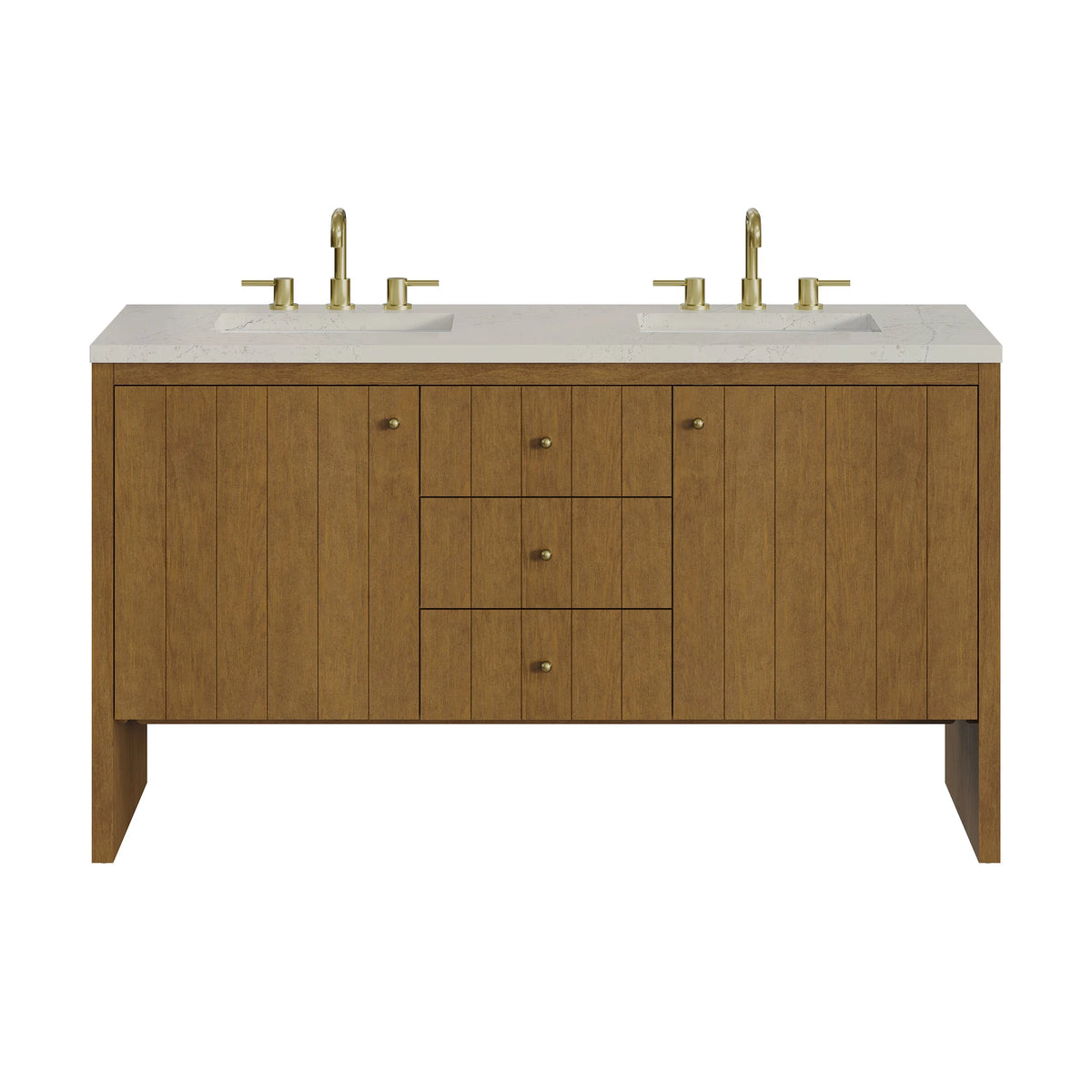 Hudson 60" Double Vanity, Honey Oak w/ 3 CM Siberian Silestone Top w/FreePower Wireless Charger