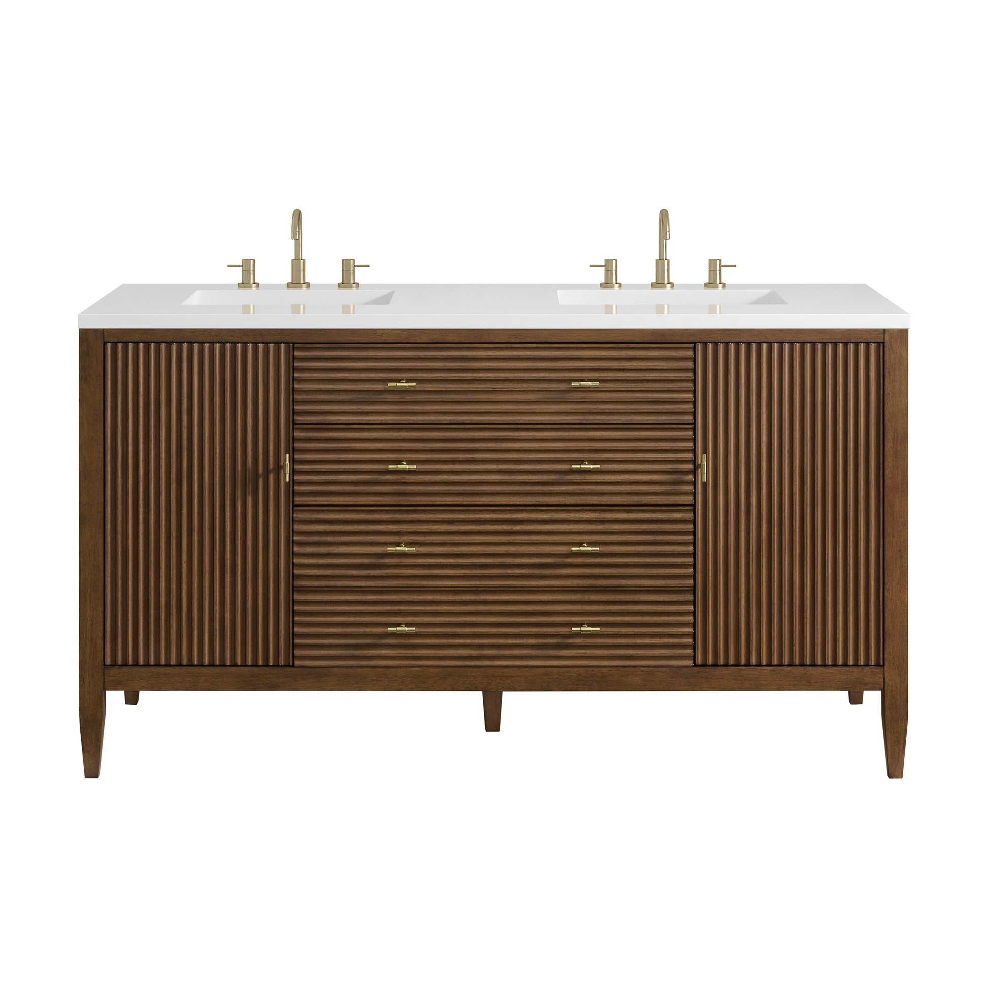 Renovate for Less Atlanta Myrrin 60" Double Vanity, Mid Century Walnut w/ 3 CM White Zeus Silestone Top