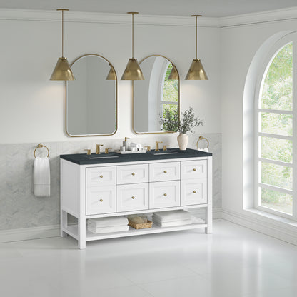 Renovate for Less Atlanta Breckenridge 60" Double Vanity, Bright White, w/ 3 CM Charcoal Soapstone Quartz Top