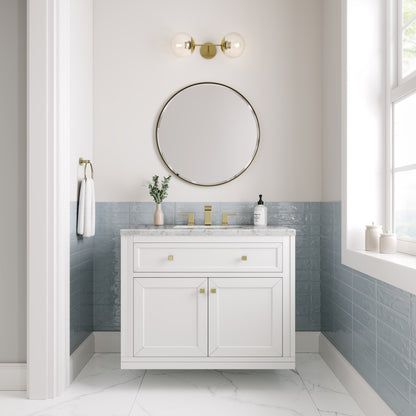 Renovate for Less Atlanta Chicago 36" Single Vanity, Glossy White, w/ 3 CM Eternal Jasmine Pearl Silestone® Top