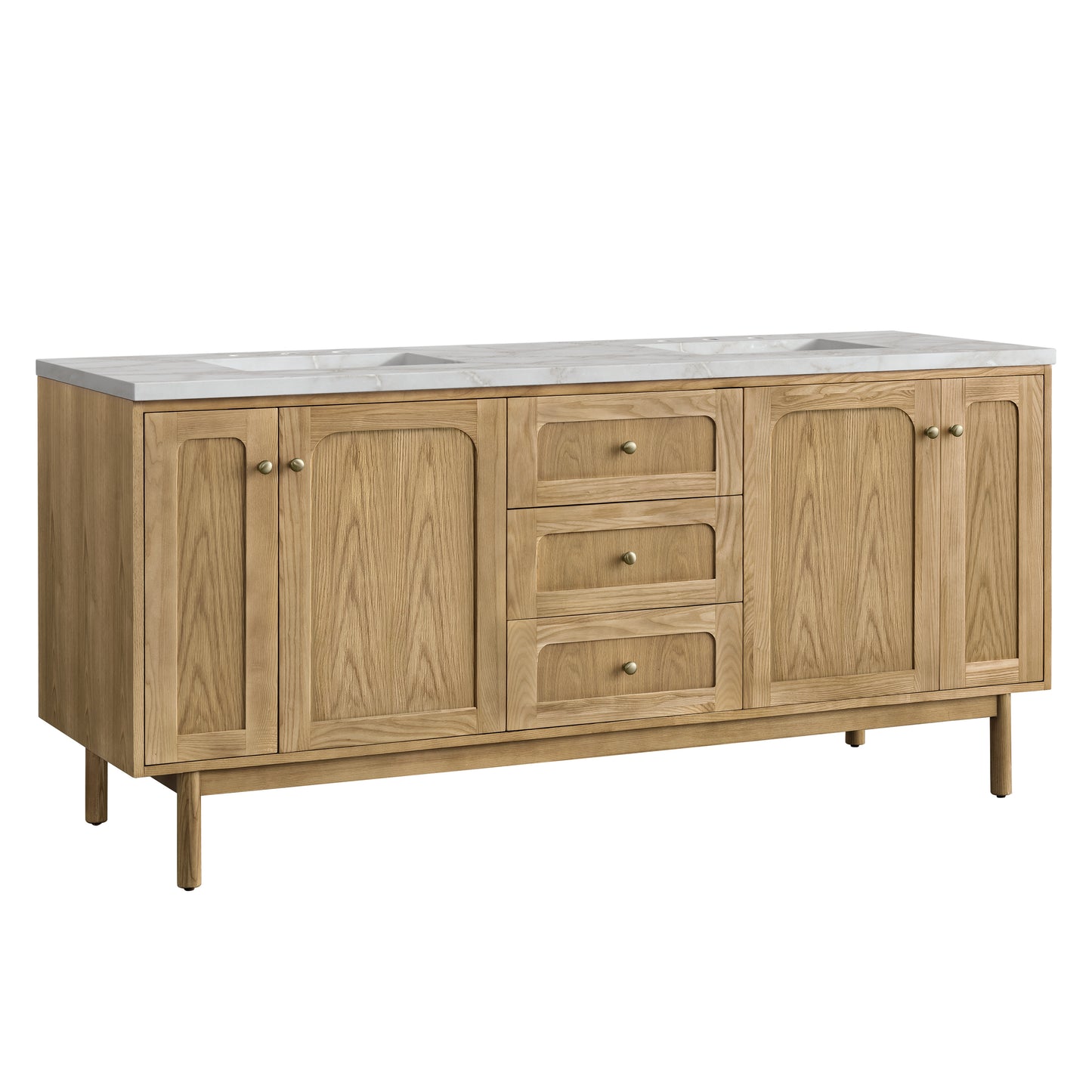 Renovate for Less Atlanta Laurent 72" Double Vanity, Light Natural Oak w/ 3 CM Victorian Silver Top w/FreePower Wireless Charger