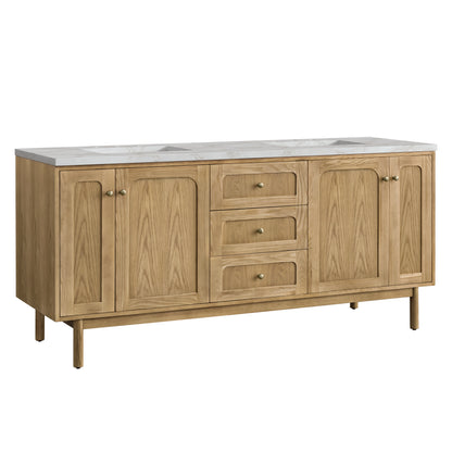 Renovate for Less Atlanta Laurent 72" Double Vanity, Light Natural Oak w/ 3 CM Victorian Silver Top w/FreePower Wireless Charger