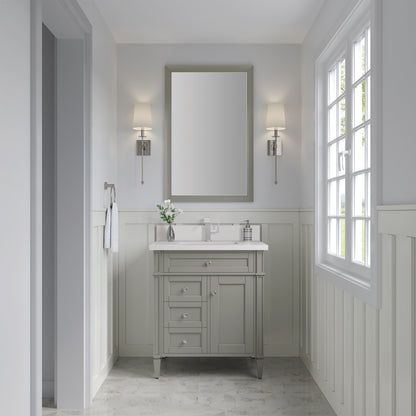 Renovate for Less Atlanta Brittany 30" Single Vanity, Urban Gray, w/ Single Hole 3 CM White Zeus Silestone Top & Backsplash