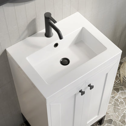 Renovate for Less Atlanta Chianti 20" Single Vanity, Glossy White, Matte Black, w/ White Glossy Composite Stone Top