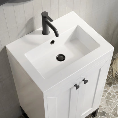Chianti 20" Single Vanity, Glossy White, Matte Black, w/ White Glossy Composite Stone Top