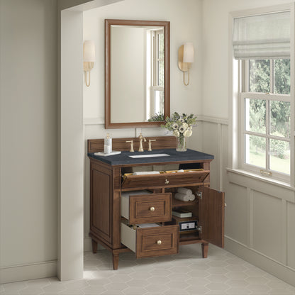 Renovate for Less Atlanta Lorelai 36" Single Vanity, Mid-Century Walnut w/ 3 CM Charcoal Soapstone Silestone Top