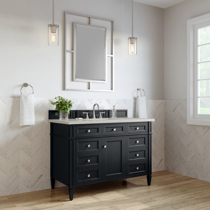 Renovate for Less Atlanta Brittany 48" Single Vanity, Black Onyx, w/ 3 CM Siberian Silestone Top