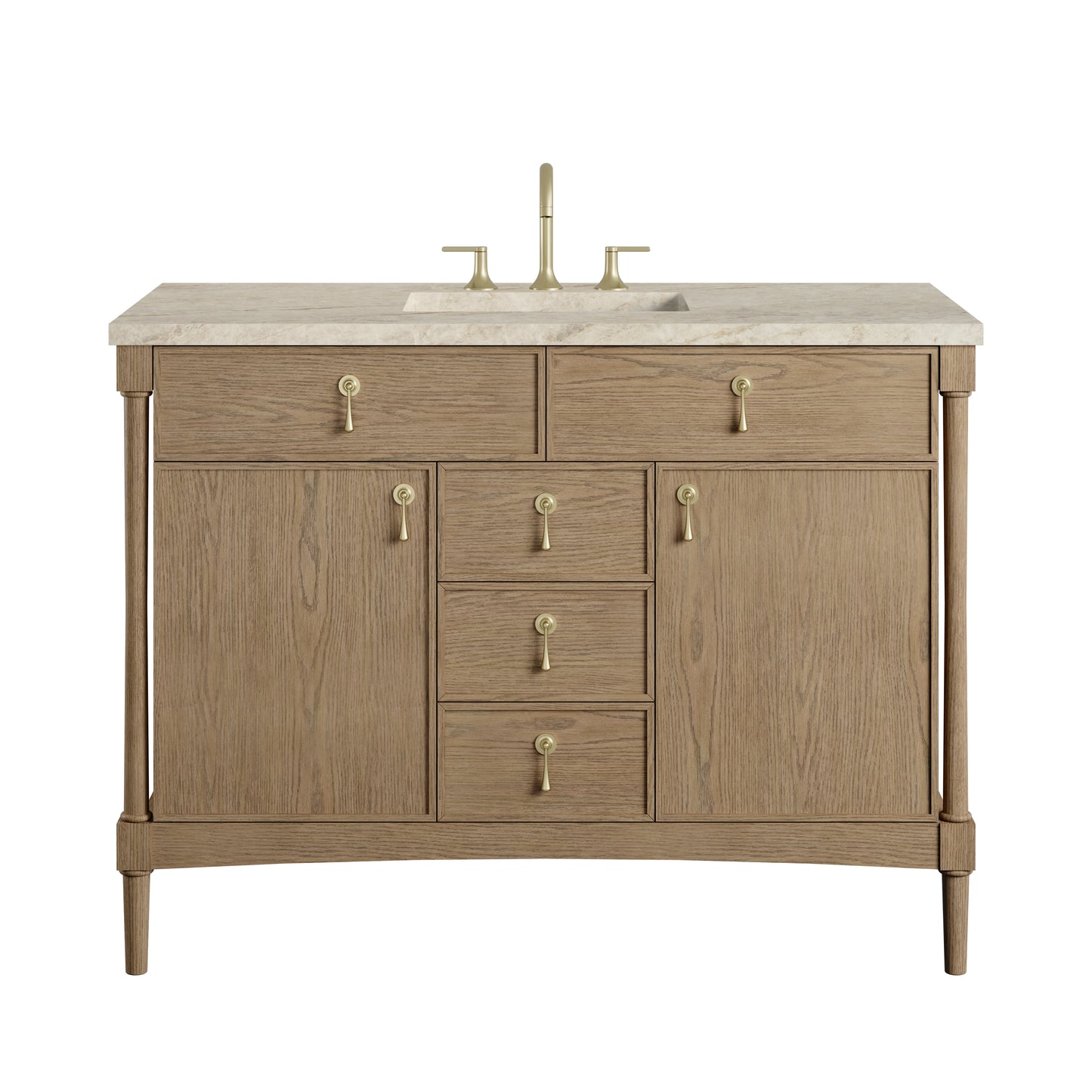 Renovate for Less Atlanta Kinnsden 48" Single Vanity, Weathered Oak w/ 3 CM Tajnar Eclos Top w/FreePower Wireless Charger