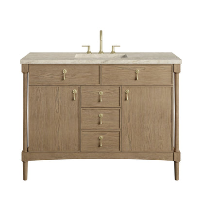Kinnsden 48" Single Vanity, Weathered Oak w/ 3 CM Tajnar Eclos Top w/FreePower Wireless Charger