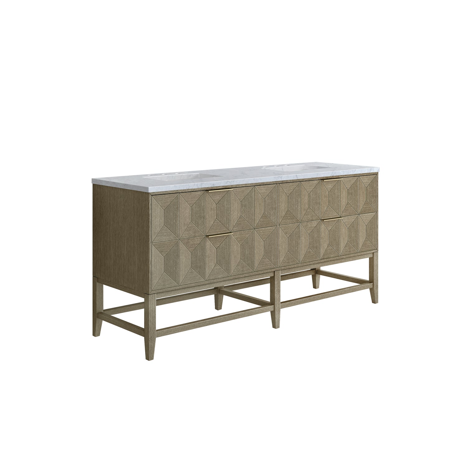 Renovate for Less Atlanta Emmeline 72" Double Vanity, Pebble Oak w/ 3 CM Carrara Marble Top