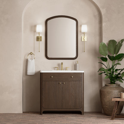 Renovate for Less Atlanta Gracyn 36" Single Vanity, Sable, w/ 3 CM White Zeus Quartz Widespread Top