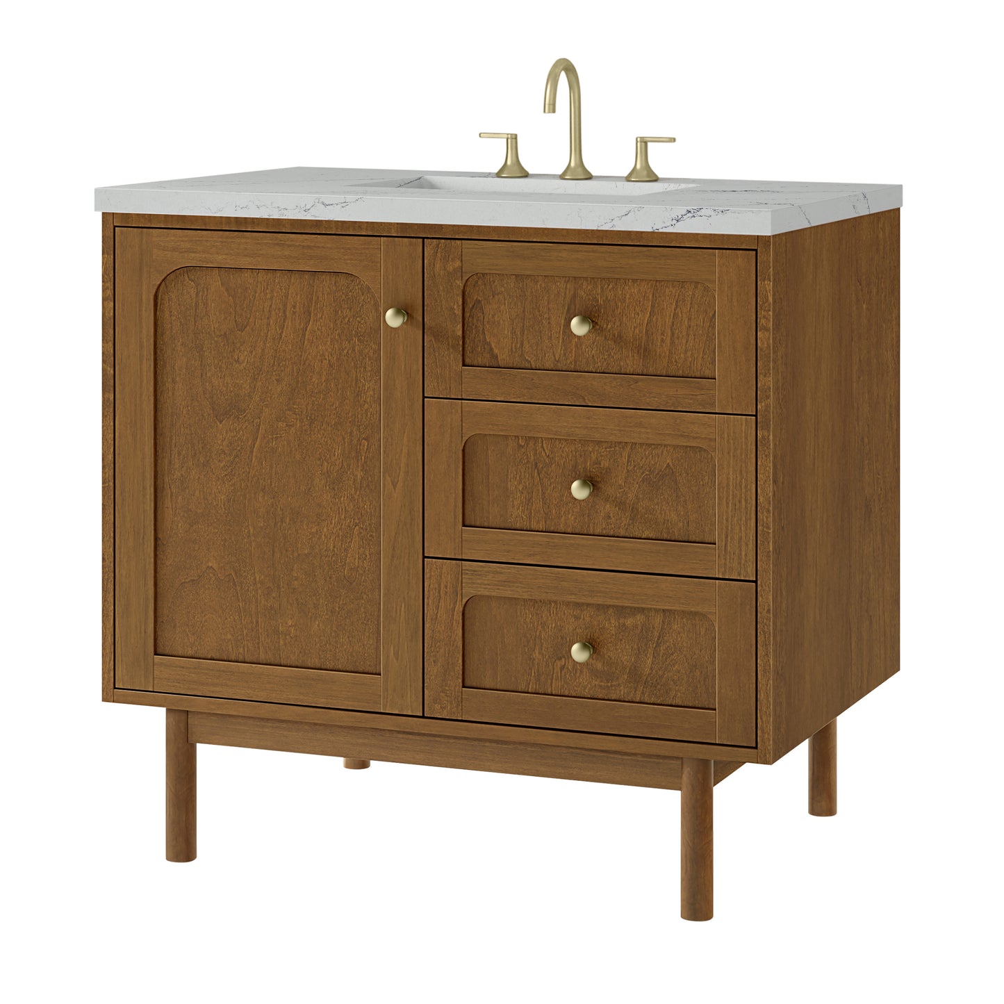 Renovate for Less Atlanta Laurent 36" Single Vanity, Honey Oak w/ 3 CM Ethereal Noctis Silestone Top