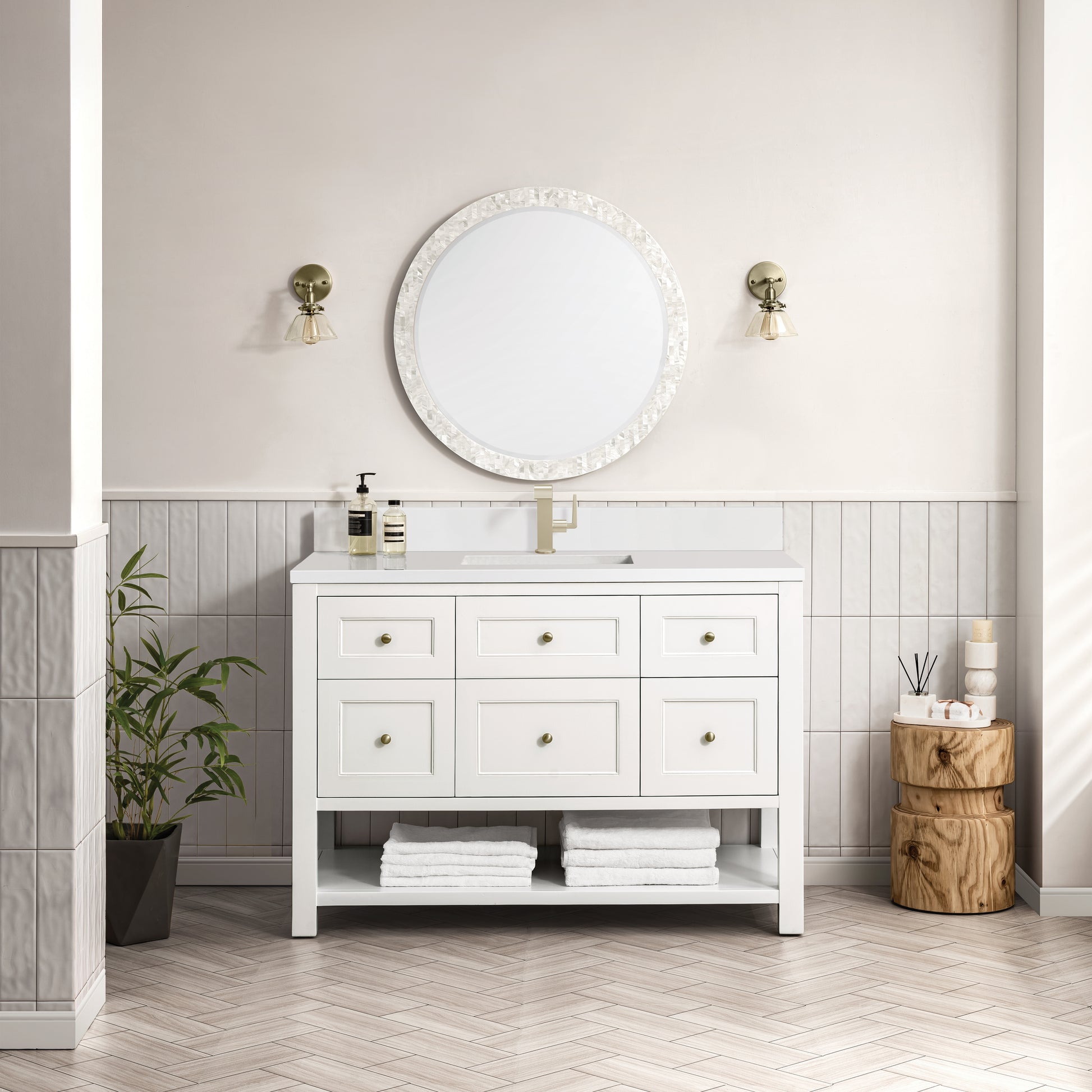 Renovate for Less Atlanta Breckenridge 48" Single Vanity, Bright White w/ Single Hole 3 CM White Zeus Top & Backsplash