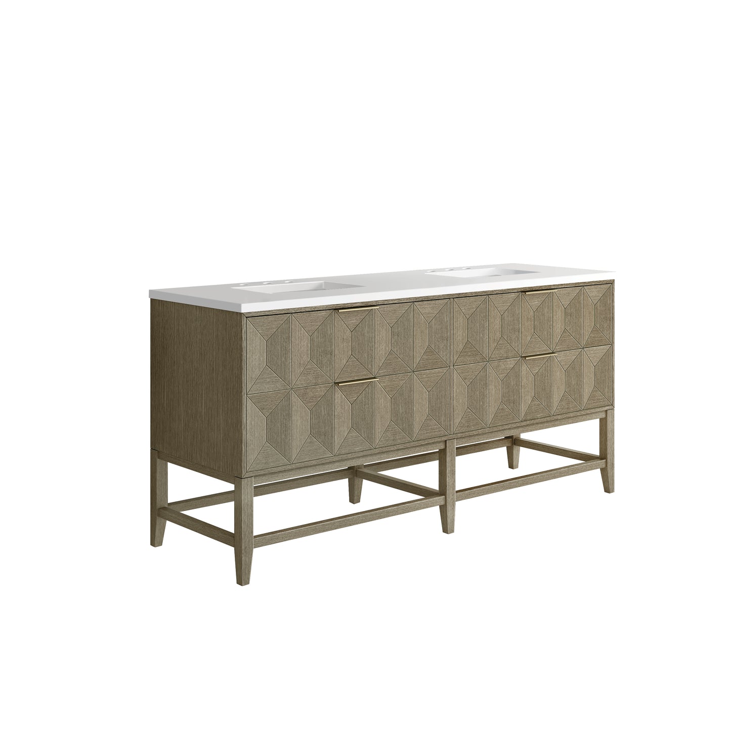Renovate for Less Atlanta Emmeline 72" Double Vanity, Pebble Oak w/ 3 CM White Zeus Top