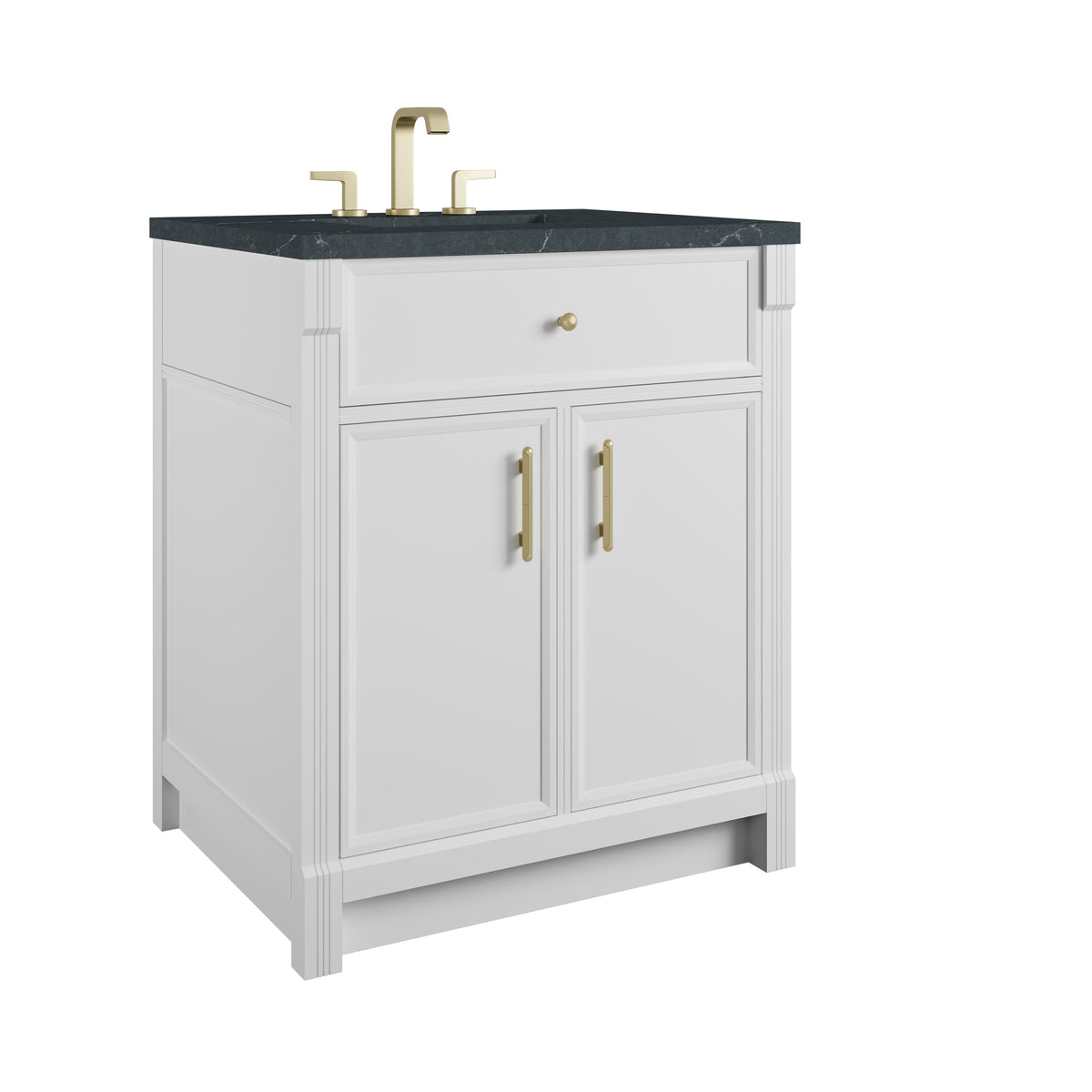 Bellshire 30" Single Vanity, Bright White w/ 3 CM Charcoal Soapstone Silestone Top