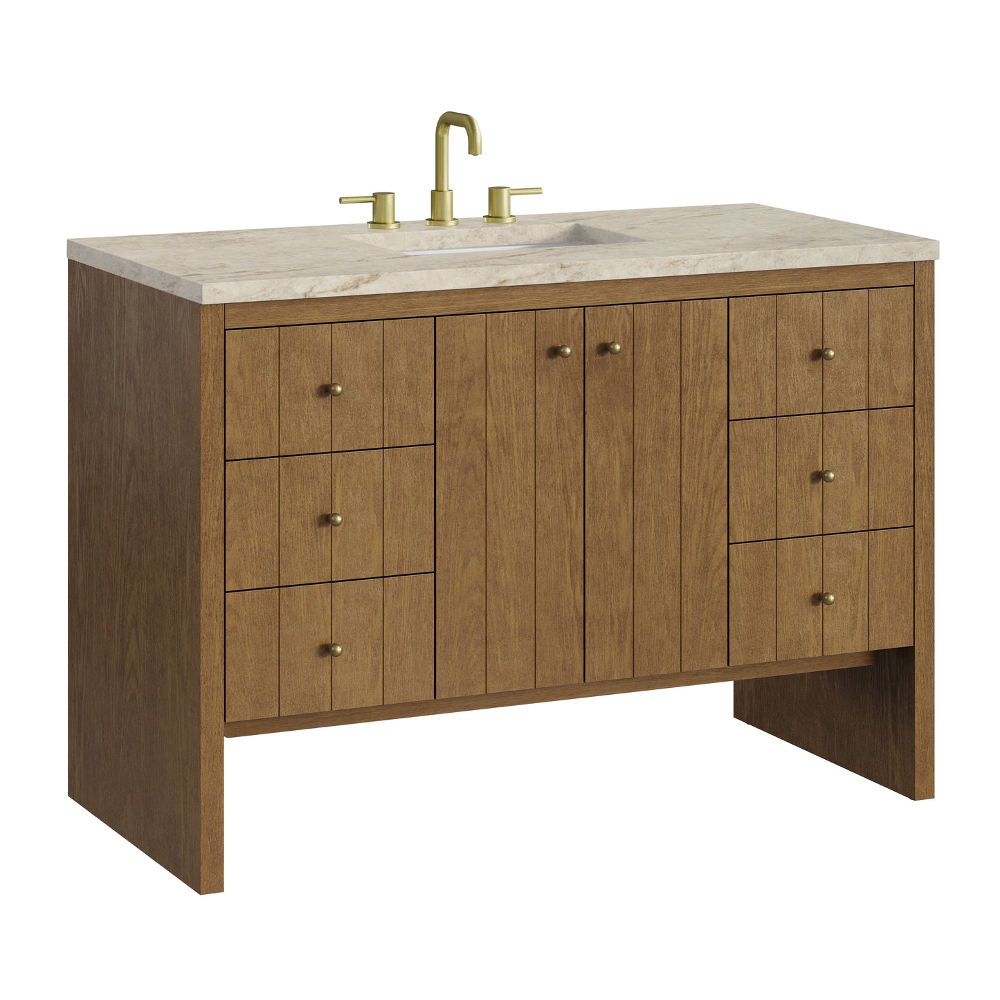 Renovate for Less Atlanta Hudson 48" Single Vanity, Honey Oak w/ 3 CM Tajnar Eclos Top