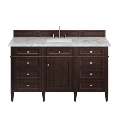 Renovate for Less Atlanta Brittany 60" Single Vanity, Burnished Mahogany w/ 3 CM Carrara Marble Top