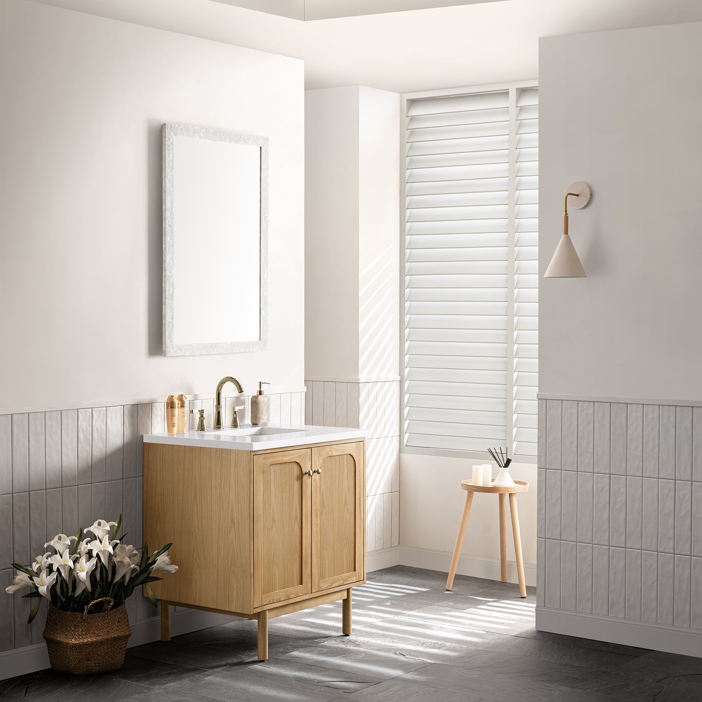 Renovate for Less Atlanta Laurent 30" Single Vanity, Light Natural Oak w/ 3 CM White Zeus Top