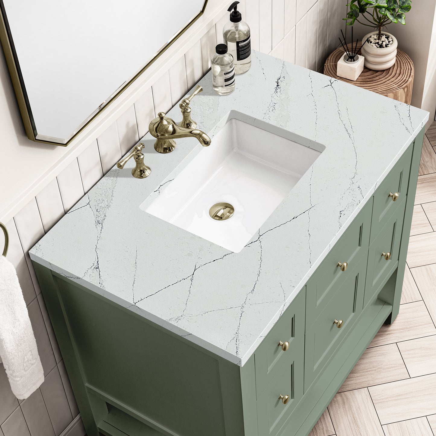 Renovate for Less Atlanta Breckenridge 36" Single Vanity, Smokey Celadon w/ 3 CM Ethereal Noctis Top