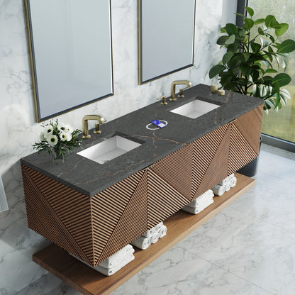 Renovate for Less Atlanta Marcello 72" Double Vanity, Chestnut w/ 3 CM Parisien Bleu Top w/FreePower Wireless Charger