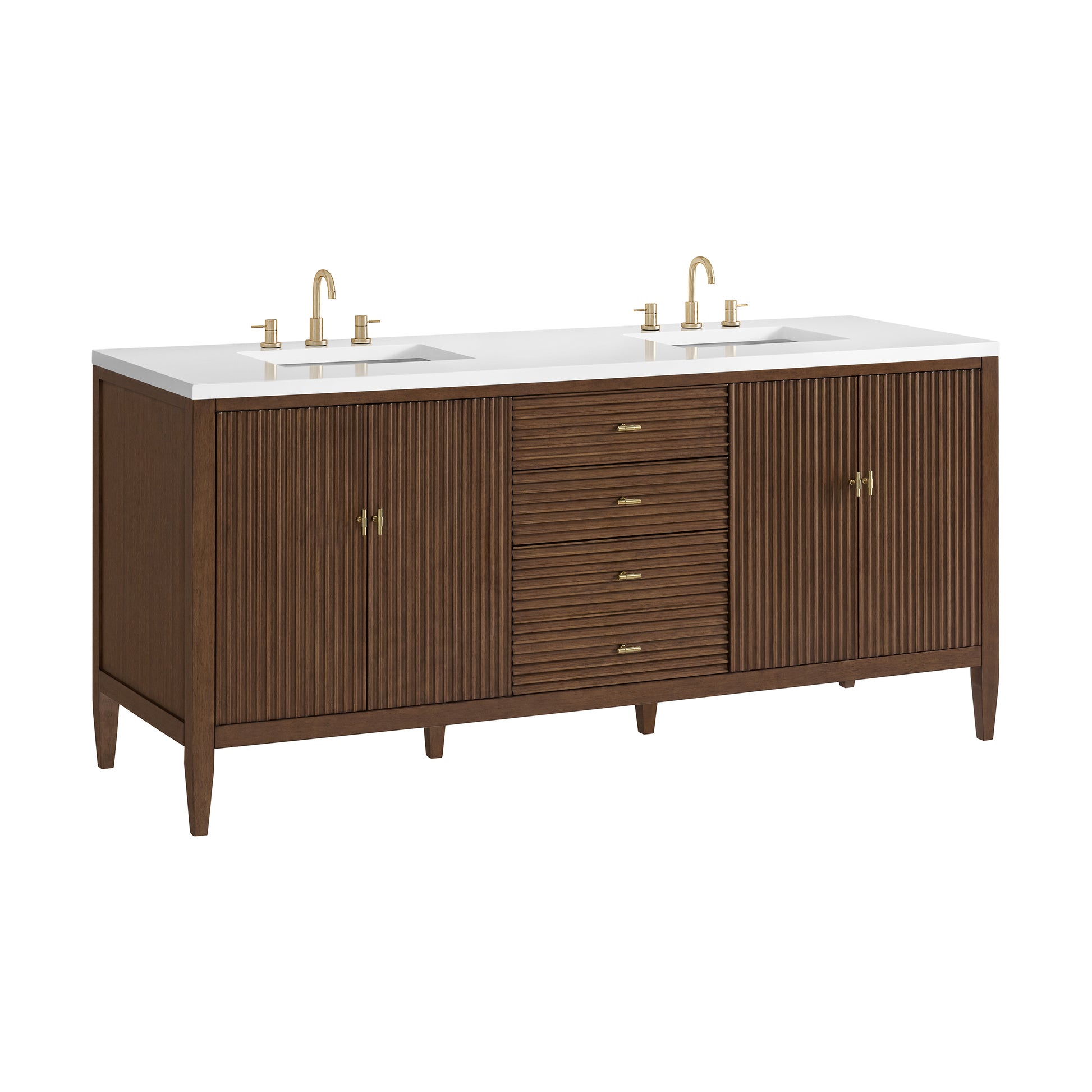 Renovate for Less Atlanta Myrrin 72" Double Vanity, Mid Century Walnut w/ 3 CM White Zeus Silestone Top