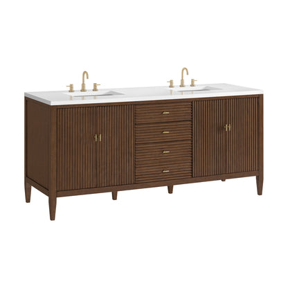 Renovate for Less Atlanta Myrrin 72" Double Vanity, Mid Century Walnut w/ 3 CM White Zeus Silestone Top