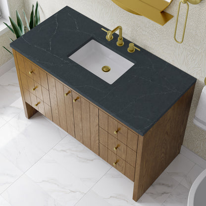 Renovate for Less Atlanta Hudson 48" Single Vanity, Honey Oak w/ 3 CM Charcoal Soapstone Silestone Top