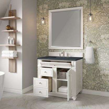 Renovate for Less Atlanta Bristol 36" Single Vanity, Bright White w/ 3 CM Charcoal Soapstone Silestone Top