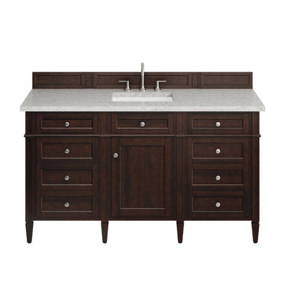 Brittany 60" Single Vanity, Burnished Mahogany w/ 3 CM Eternal Jasmine Pearl Silestone Top