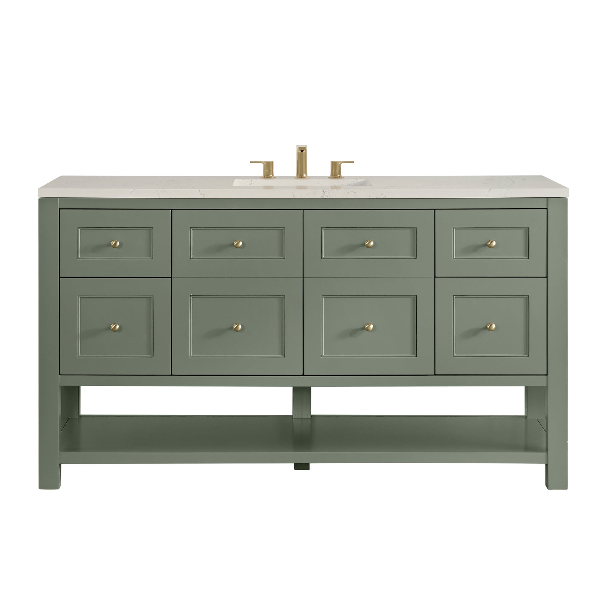 Renovate for Less Atlanta Breckenridge 60" Single Vanity, Smokey Celadon, w/ 3 CM Siberian Silestone Top w/FreePower Wireless Charger