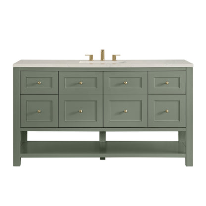 Renovate for Less Atlanta Breckenridge 60" Single Vanity, Smokey Celadon, w/ 3 CM Siberian Silestone Top w/FreePower Wireless Charger
