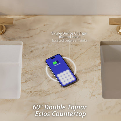 Renovate for Less Atlanta Lorelai 60" Double Vanity, Black Onyx, w/ 3 CM Tajnar Eclos Top w/FreePower Wireless Charger