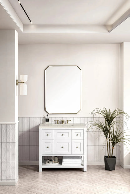 Breckenridge 36" Single Vanity, Bright White, w/ 3 CM Siberian Silestone Top