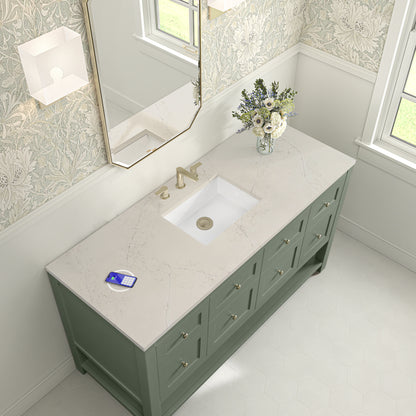 Renovate for Less Atlanta Breckenridge 60" Single Vanity, Smokey Celadon, w/ 3 CM Siberian Silestone Top w/FreePower Wireless Charger