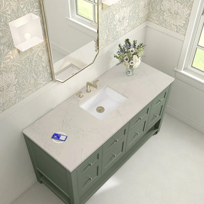 Breckenridge 60" Single Vanity, Smokey Celadon, w/ 3 CM Siberian Silestone Top w/FreePower Wireless Charger