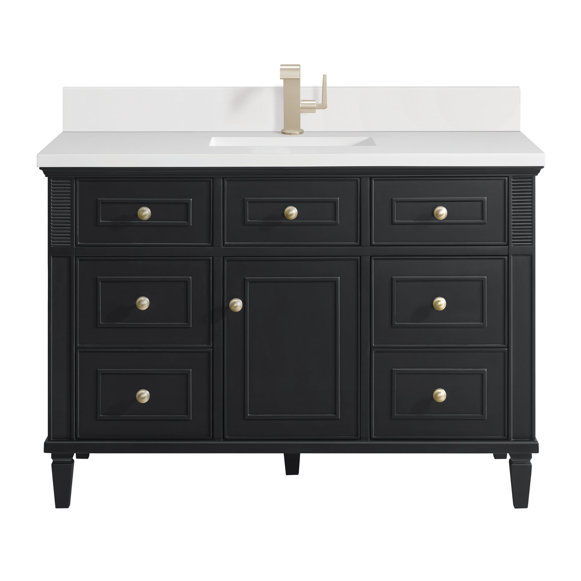 Renovate for Less Atlanta Lorelai 48" Single Vanity, Black Onyx w/ Single Hole 3 CM White Zeus Silestone Top & Backsplash