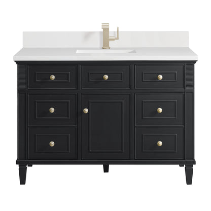 Renovate for Less Atlanta Lorelai 48" Single Vanity, Black Onyx w/ Single Hole 3 CM White Zeus Silestone Top & Backsplash