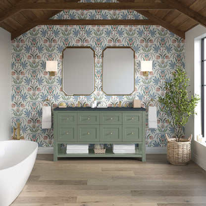 Renovate for Less Atlanta Breckenridge 60" Double Vanity, Smokey Celadon, w/ 3 CM Charcoal Soapstone Quartz Top