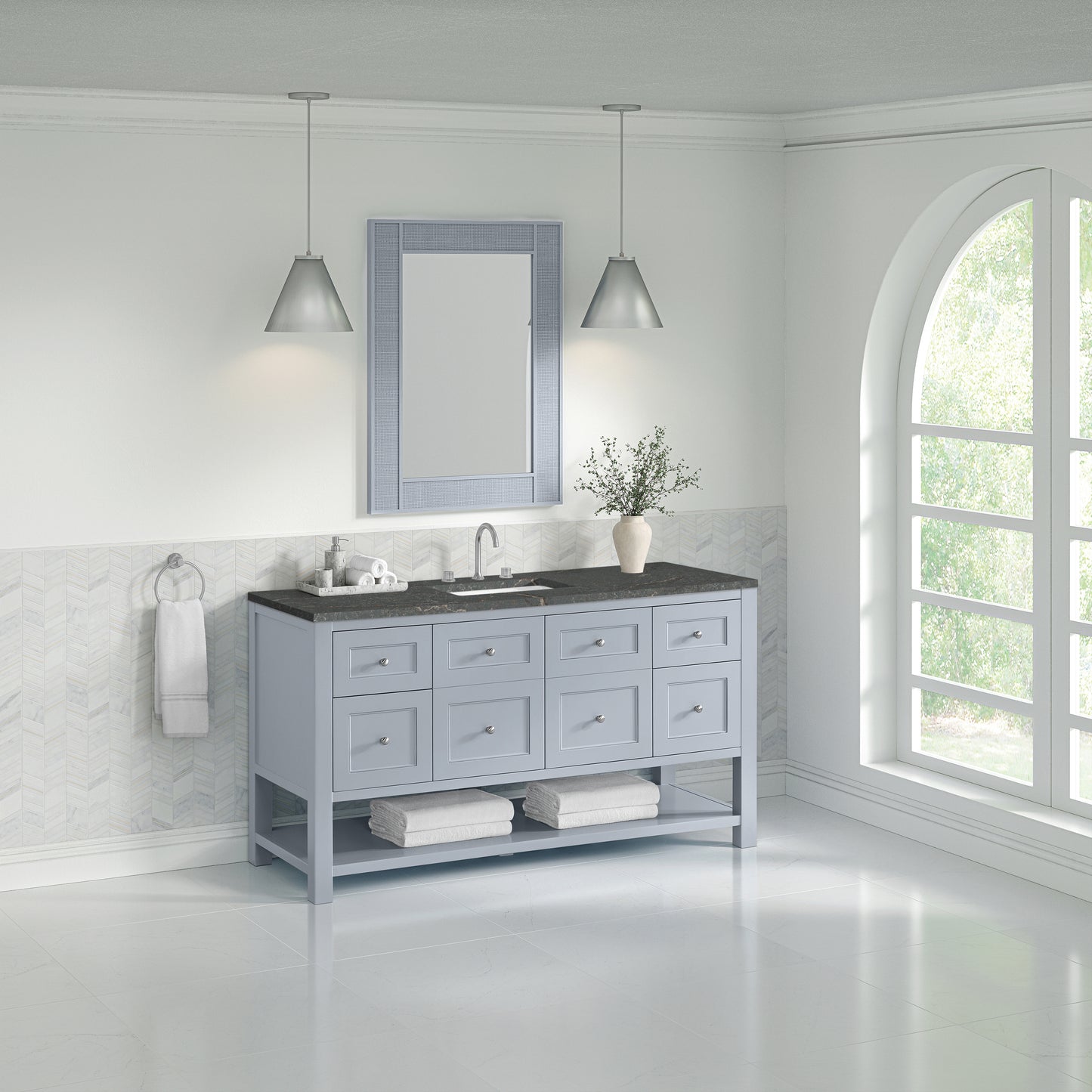 Renovate for Less Atlanta Breckenridge 60" Single Vanity, Serenity Blue w/ 3 CM Parisien Bleu Top w/ FreePower Wireless Charger